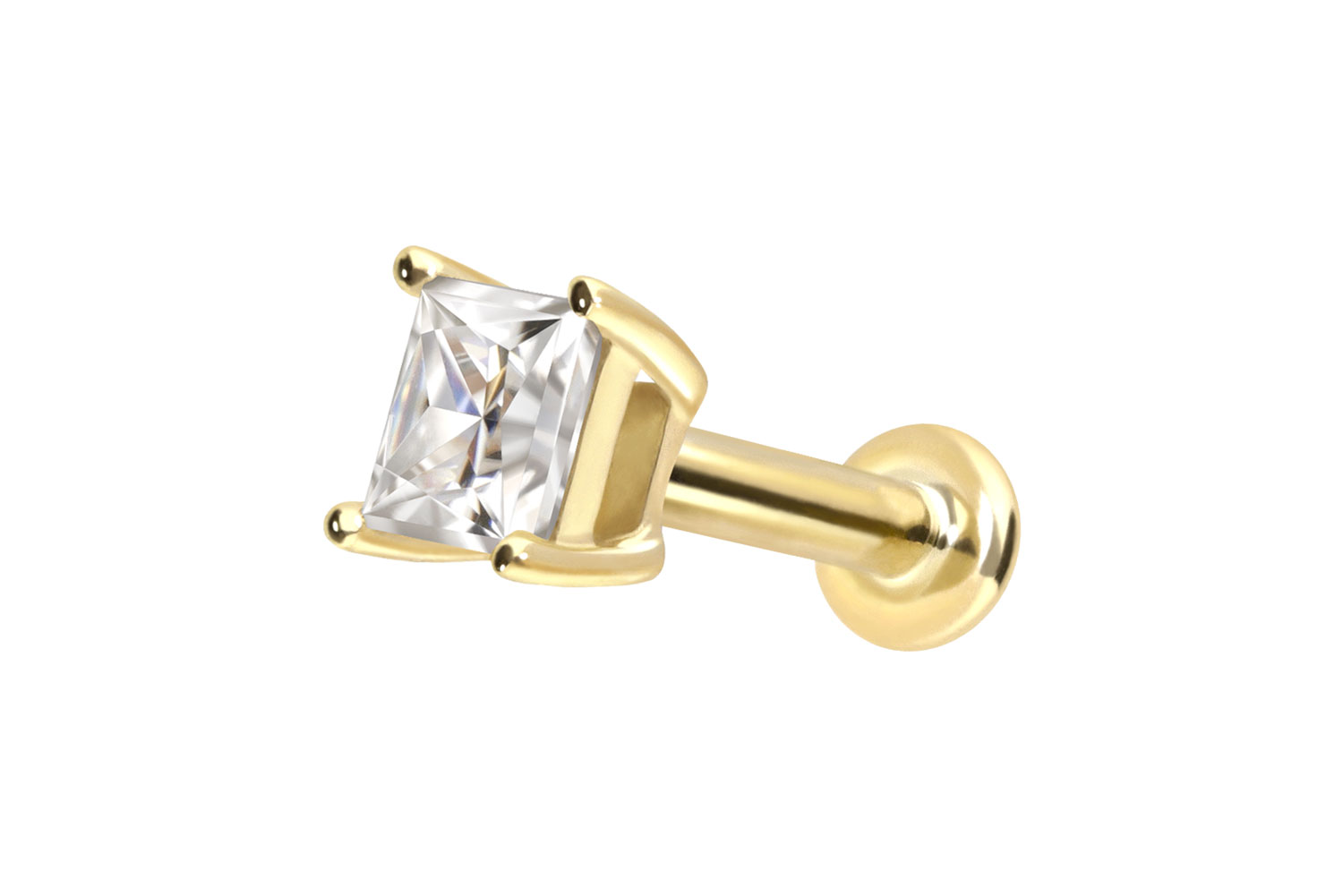 14 Karat Gold Labret Piercing mit Push Fit MOISSANIT-QUADRAT
